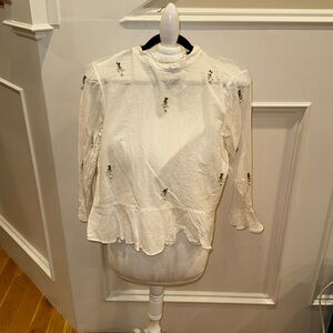 White cotton top with beads